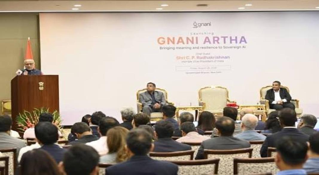 भारत में Sovereign AI Stack Gnani Artha के लॉन्च का दृश्य
