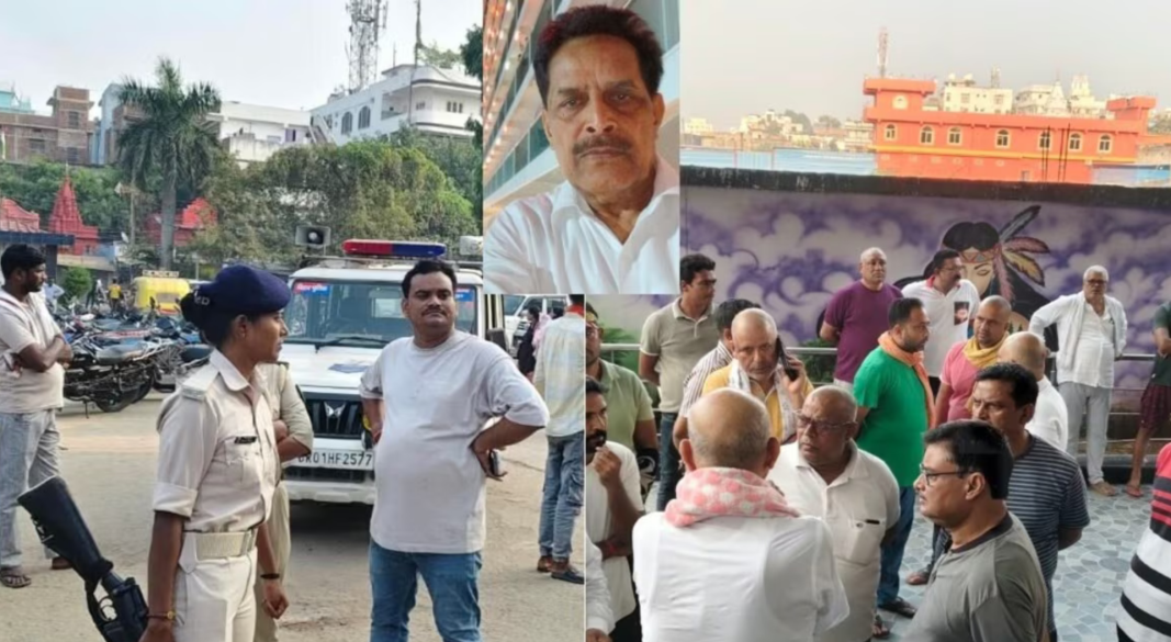 बिहार के आरा के कनकपुरी इलाके में रिटायर्ड कस्टम अधिकारी की हत्या के मामले की जांच करती पुलिस