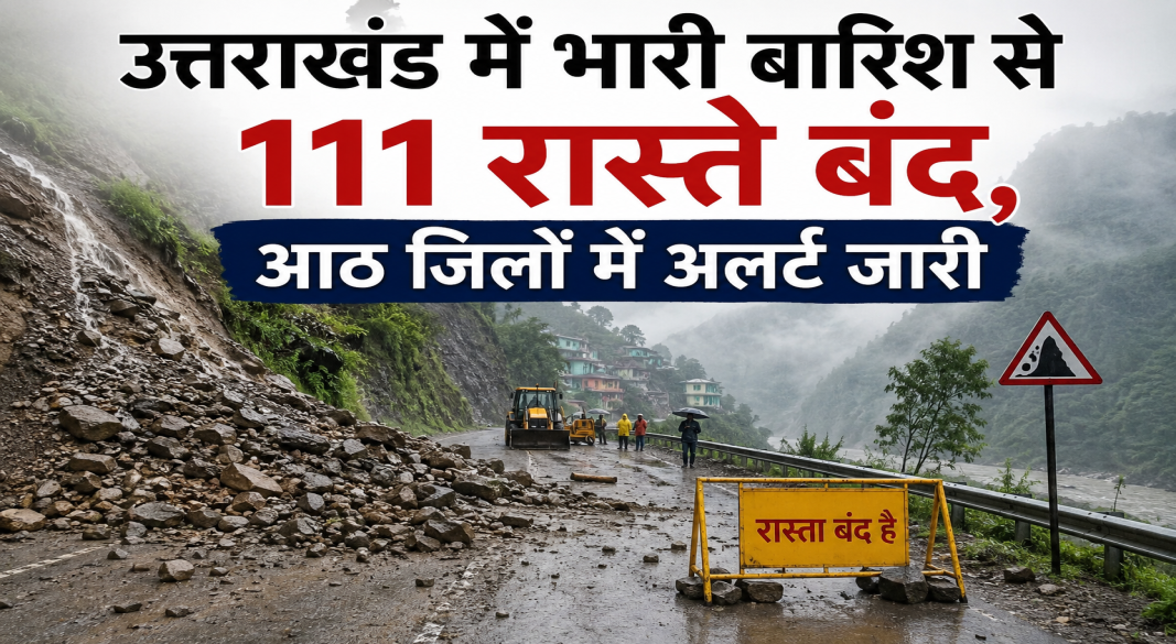 उत्तराखंड में भारी बारिश और भूस्खलन के कारण बंद पहाड़ी सड़क