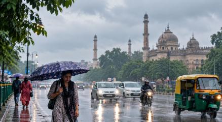 लखनऊ में 30 अक्टूबर 2026 को बारिश के दौरान सड़कों का नजारा